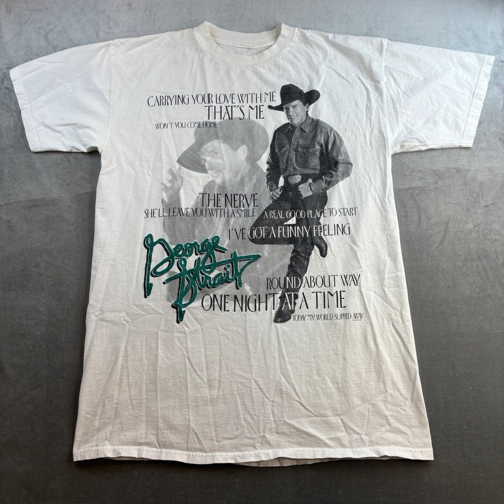 Vintage George Strait Country Music Graphic T Shirt White Tour Men's Xl
